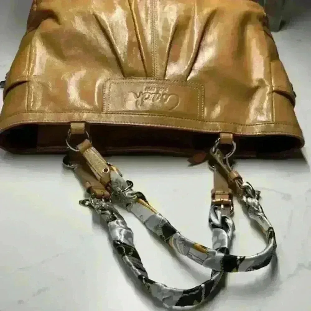 Coach Gallery F13761 Golden Tan Patent Leather Medium Shoulder Bag Turn Locks